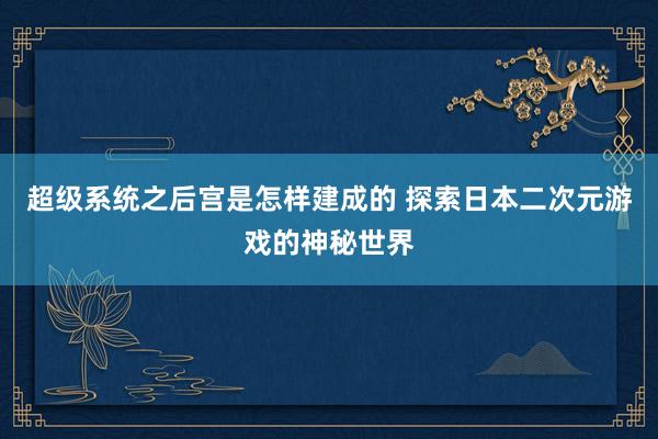 超级系统之后宫是怎样建成的 探索日本二次元游戏的神秘世界