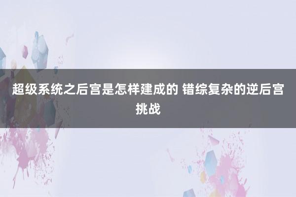 超级系统之后宫是怎样建成的 错综复杂的逆后宫挑战