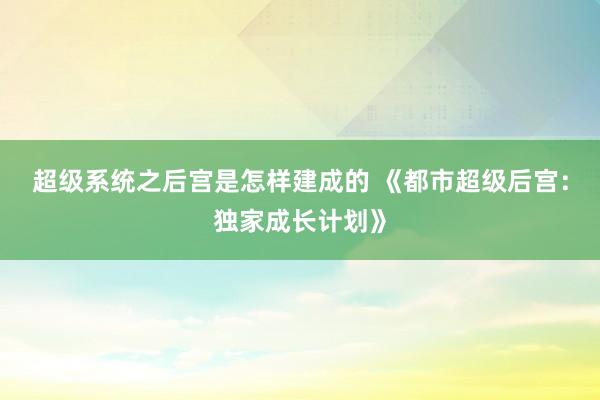 超级系统之后宫是怎样建成的 《都市超级后宫：独家成长计划》