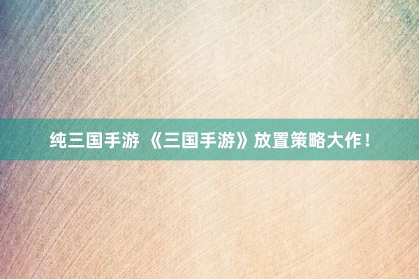 纯三国手游 《三国手游》放置策略大作！